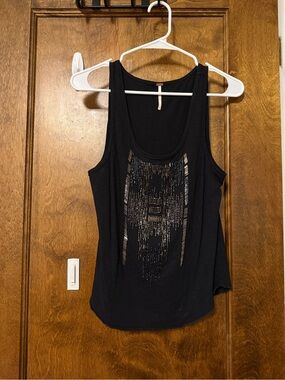 Free People Black Sleeveless Tank with Metallic Bead Detail